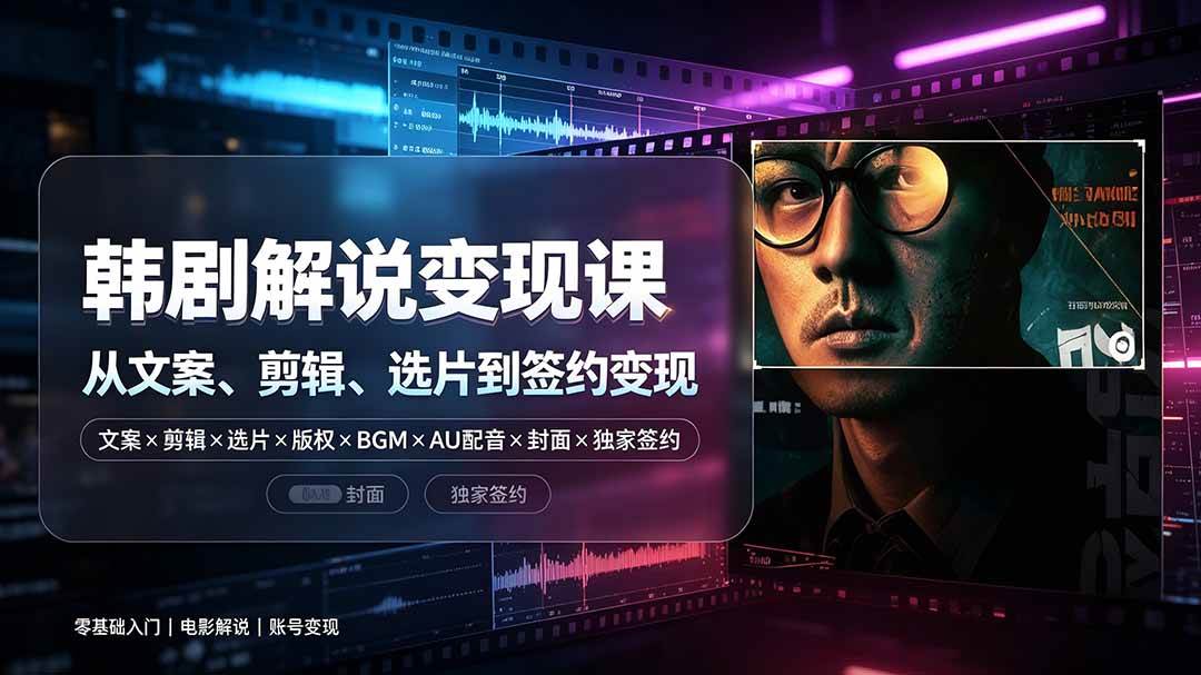(7.20)抖音270W粉丝博主亲授韩剧解说课：文案×剪辑×选片×版权×BGM×AU配音×封面×独家签约，零基础到变现