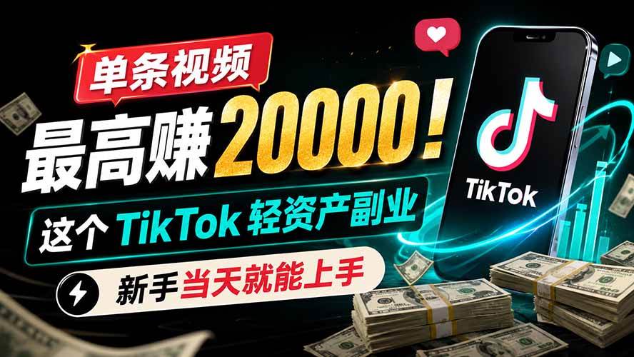 (7.21)单条视频最高赚 20000！这个 TikTok 轻资产副业，新手当天就能上手