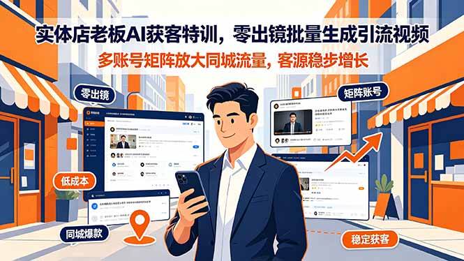 (7.08)实体店老板AI获客特训，零出镜批量生成引流视频，多账号矩阵放大同城流量，客源稳步增长