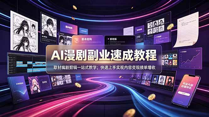 (7.10)AI漫剧副业速成教程，取材编剧剪辑一站式教学；快速上手实现内容变现接单增收