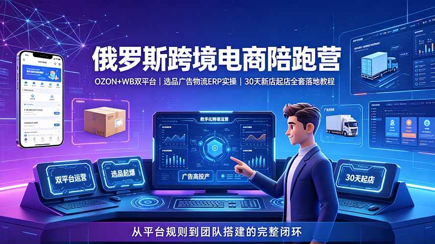 (7.17)2026俄罗斯跨境电商陪跑营：OZON+WB双平台｜选品广告物流ERP实操｜30天新店起店全套落地教程