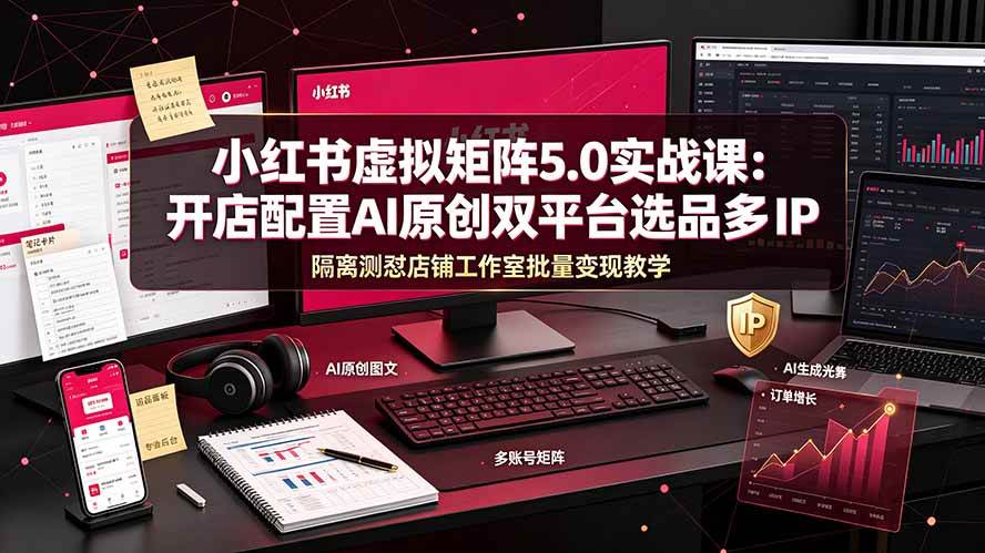 (7.25)小红书虚拟矩阵5.0实战课：开店配置｜AI原创｜双平台选品｜多IP隔离｜测怼店铺工作室批量变现实操教学