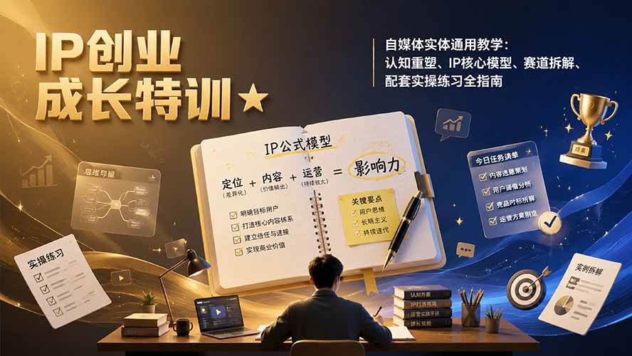 (7.28)IP创业成长特训★自媒体实体通用教学：认知重塑、IP核心模型、赛道拆解、配套实操练习全指南