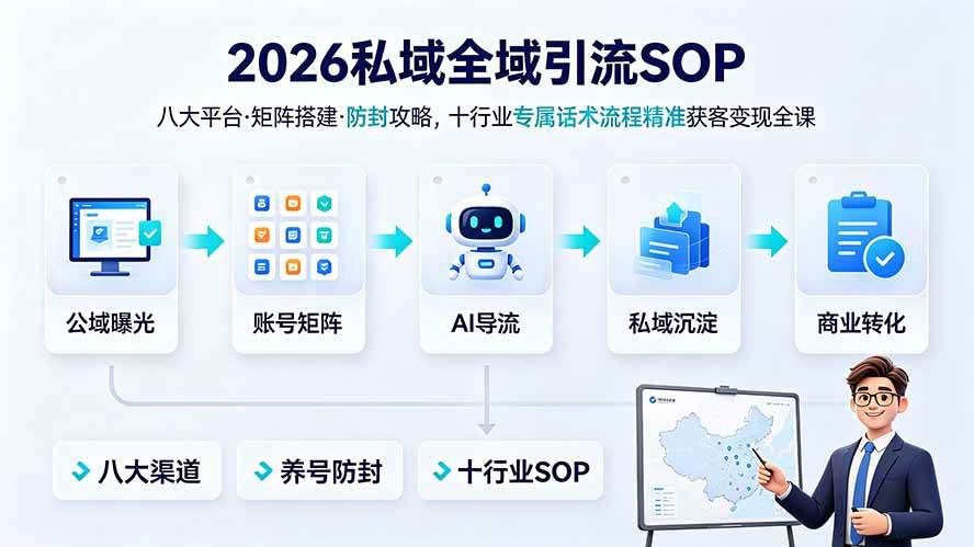 (7.09) 2026私域全域引流SOP｜八大平台·矩阵搭建·防封攻略，十行业专属话术流程精准获客变现全课