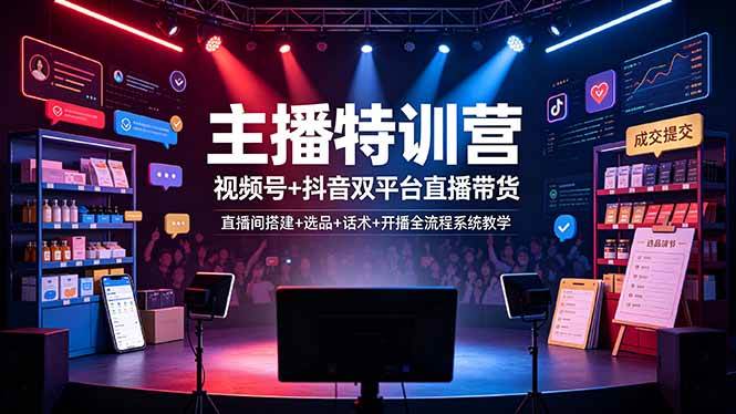 (7.02)主播特训营：视频号+抖音双平台直播带货，直播间搭建+选品+话术+开播全流程系统教学