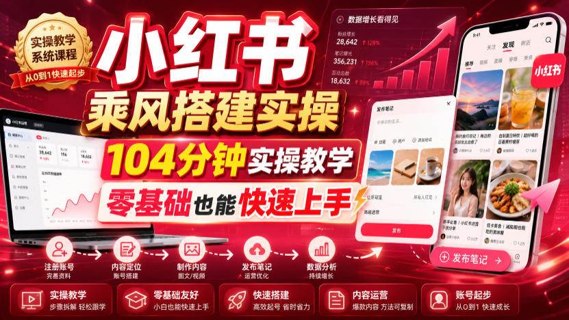 (7.18)小红书乘风搭建实操，104分钟实操教学，零基础也能快速上手
