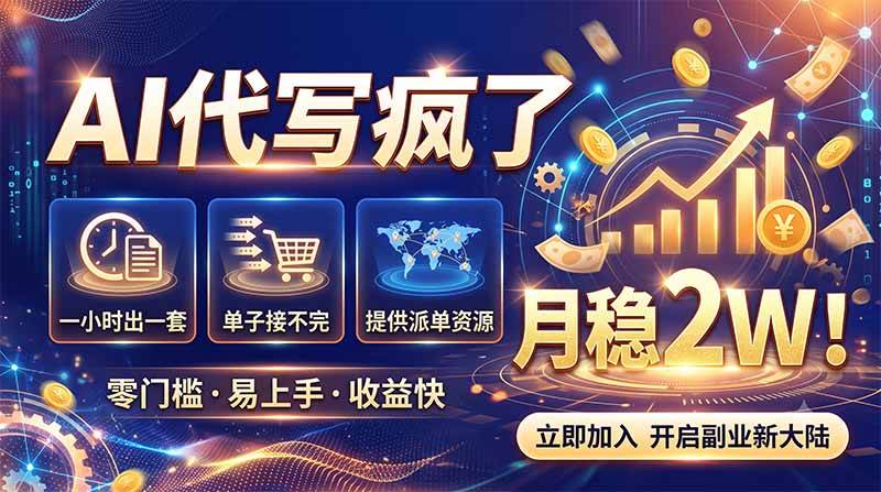 (8.10)2026捡钱副业：AI写稿一单5张，免费派单群，0门槛直接干