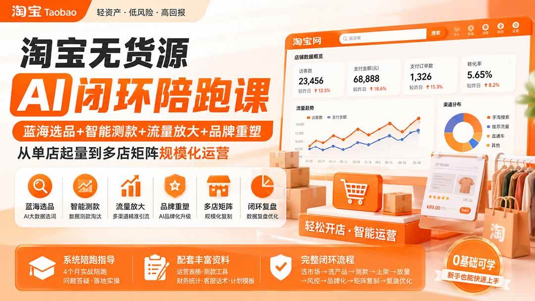 (8.21)淘宝无货源AI闭环陪跑课：蓝海选品+智能测款+流量放大+品牌重塑，从单店起量到多店矩阵规模化运营