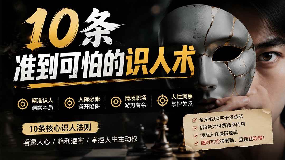 (8.08)付费文章：分享10条准到可怕的识人术术，希望能帮到大家。