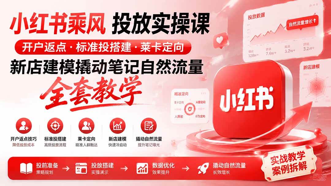 (8.07)小红书乘风投放-100分钟实操课｜开户返点·标准投搭建·莱卡定向，新店建模撬动笔记自然流量全套教学
